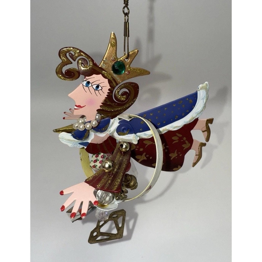Vintage Kurt Adler Flying Queen Ornament Mixed Media Wood Metal Pearls RARE Y2K